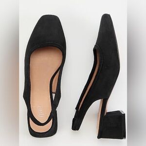 J. Jill Suri Suede Leather Slingback Chunk Heels, Black, Size 9.5 NWOB